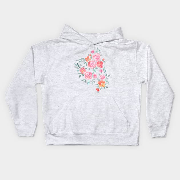 Amelia Floral in Pink and Peach Watercolor Kids Hoodie by micklyn